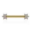 14k yellow gold CZ flower nipple barbell with dual 6-stone cluster ends, front view