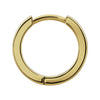 14k yellow gold 8mm huggie hoop earring, single front view showing hinged closure detail