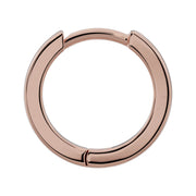 14k rose gold 8mm huggie hoop earring, single front view showing polished finish and hinge