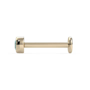 Side profile of 14K yellow gold aqua diamond flat back labret showing full post length and flat disc