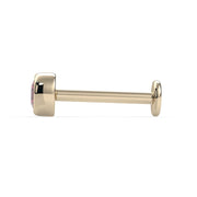 Side profile of 14k yellow gold pink diamond bezel flat back labret, showing full post length and disk