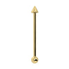 14K yellow gold industrial barbell with spike top and ball end, vertical front view