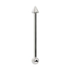 14K white gold spike and ball industrial barbell, vertical front view showing polished finish
