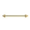14k yellow gold spike industrial barbell with dual cone ends, horizontal front view