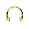 14K yellow gold spike circular barbell horseshoe, front view on white background