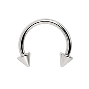 14K white gold spike circular barbell, straight-on front view on white background