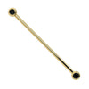 14k yellow gold industrial barbell with dual 3mm black diamond bezel ends, full length view