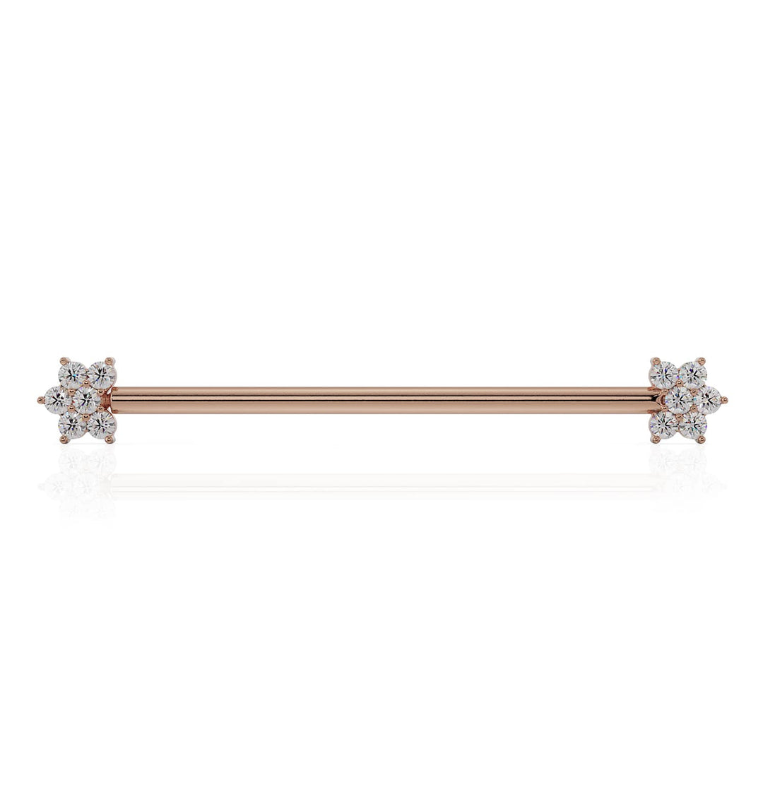 Cubic Zirconia Flower 14k Gold Industrial Piercing Barbell