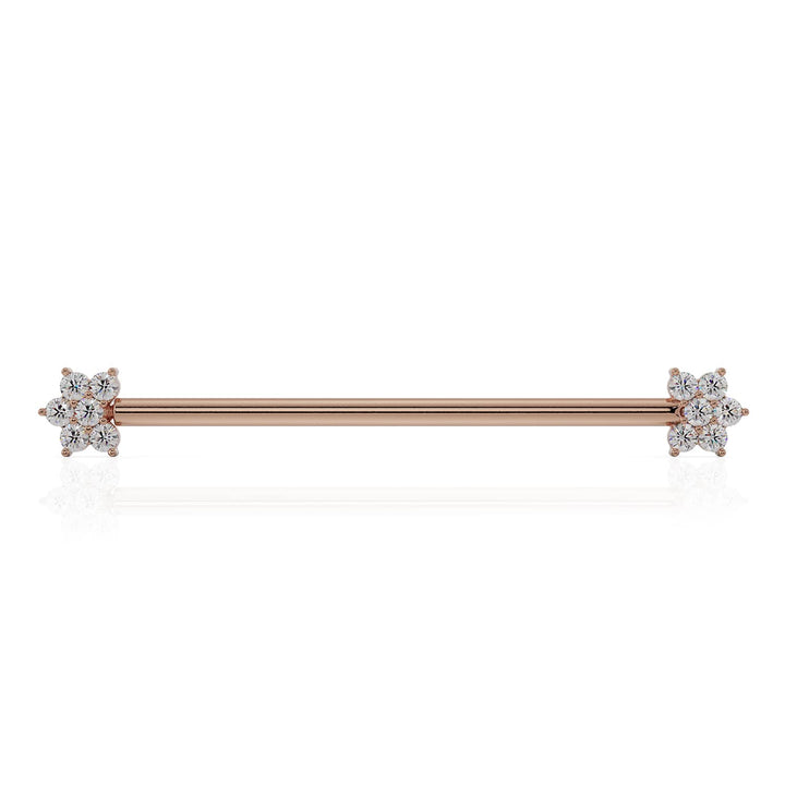 Cubic Zirconia Flower 14k Gold Industrial Piercing Barbell