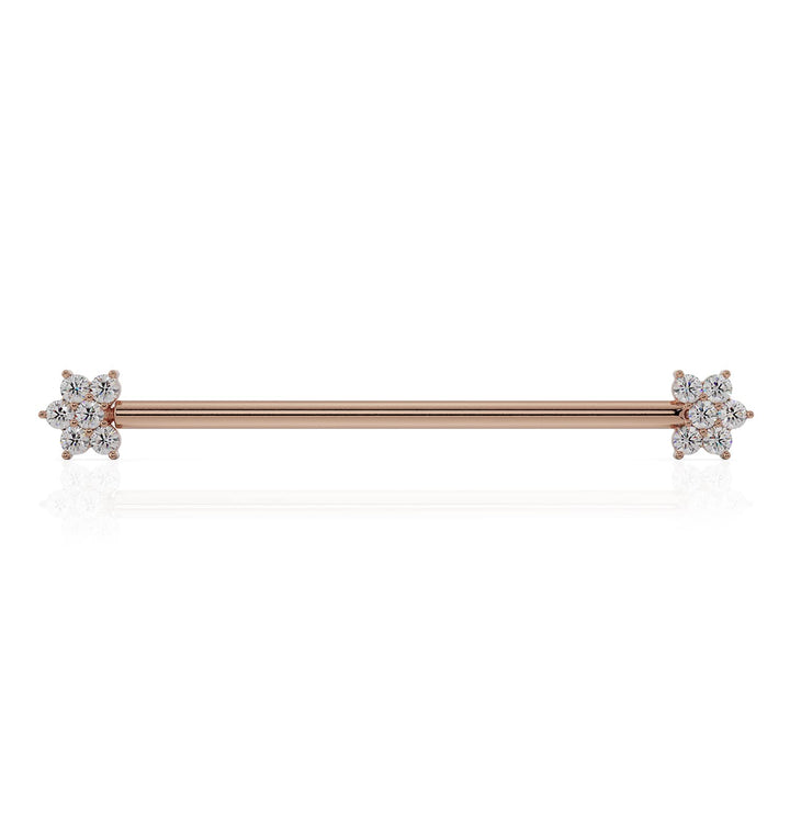 Cubic Zirconia Flower 14k Gold Industrial Piercing Barbell