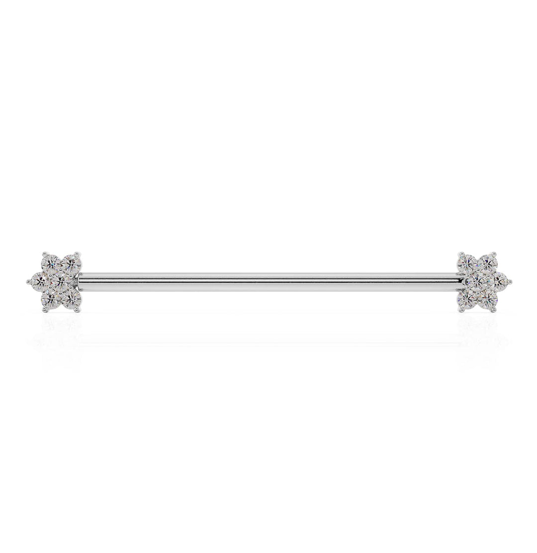 Cubic Zirconia Flower 14k Gold Industrial Piercing Barbell