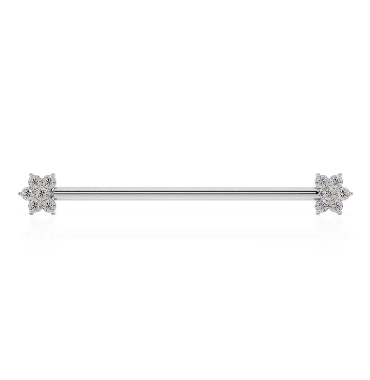 Cubic Zirconia Flower 14k Gold Industrial Piercing Barbell