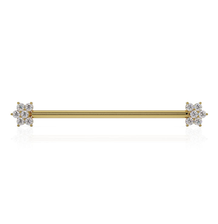 Cubic Zirconia Flower 14k Gold Industrial Piercing Barbell