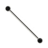 14k white gold black diamond Perlage milgrain industrial barbell with dual bezel-set stones, front view