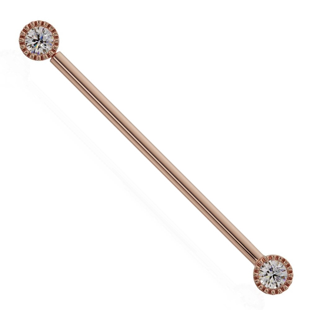 Diamond Perlage 14k Rose Gold Industrial Piercing Barbell