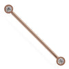 14k rose gold diamond industrial barbell with milgrain bezel ends and round conflict-free diamonds