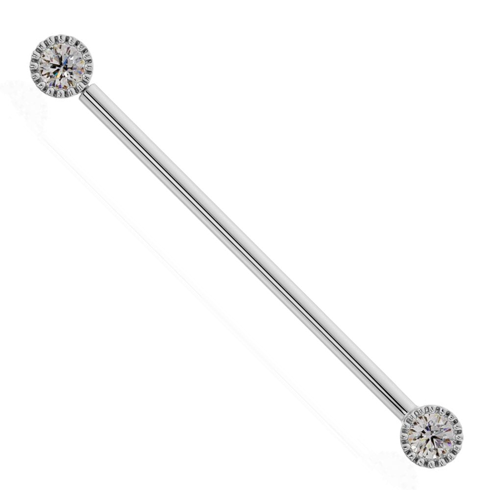 Diamond Perlage 14k White Gold Industrial Piercing Barbell