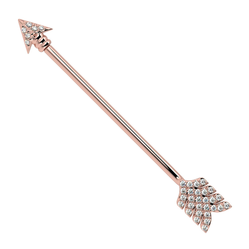 Diamond Pavé Arrow Industrial Barbell in 14k rose gold