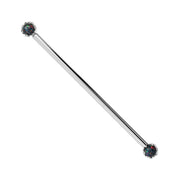 Reina Black Opal Industrial Barbell in 14K White Gold with crown-set Black Opal - for ear industrial piercings