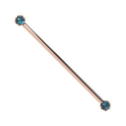 Reina London Blue Topaz Industrial Barbell in 14K Rose Gold with crown-set London Blue Topaz - for ear industrial piercings