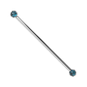 Reina London Blue Topaz Industrial Barbell in 14K White Gold with crown-set London Blue Topaz - for ear industrial piercings