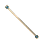 Reina London Blue Topaz Industrial Barbell in 14K Yellow Gold with crown-set London Blue Topaz - for ear industrial piercings