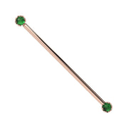 Reina Zambian Emerald Industrial Barbell in 14K Rose Gold with crown-set Zambian Emerald - for ear industrial piercings