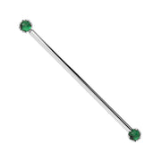Reina Zambian Emerald Industrial Barbell in 14K White Gold with crown-set Zambian Emerald - for ear industrial piercings