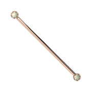 Reina Ethiopian Opal Industrial Barbell in 14K Rose Gold with crown-set Ethiopian Opal - for ear industrial piercings