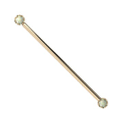 Reina Ethiopian Opal Industrial Barbell in 14K Yellow Gold with crown-set Ethiopian Opal - for ear industrial piercings