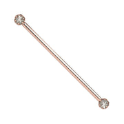 Reina Rose Cut Diamond Industrial Barbell in 14K Rose Gold with crown-set Rose Cut Diamond - for ear industrial piercings