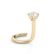 14k yellow gold Lumina 3-prong diamond nose ring, twist style, angled view showing full wire shape