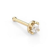 14k yellow gold illusion VS1 diamond nose bone stud, angled view showing scalloped setting and ball end