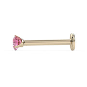 Side profile of 14k yellow gold pink diamond flat back labret showing post length and flat disc back