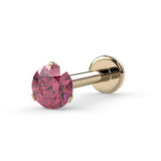 3mm pink diamond Lumina 3-prong flat back stud in 14k yellow gold, angled front view on white background