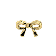 Close-up front view of 14k yellow gold classic bow labret top, showing sculpted knot and ribbon detail