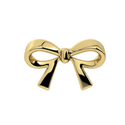 Front view of 14k yellow gold classic bow labret top, larger size showing full ribbon silhouette