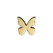 14k yellow gold butterfly flat back stud end, direct front view showing smooth polished 4mm wing detail