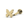 14k yellow gold butterfly flat back labret stud with post separated from flat disc backing, side view