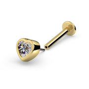 14k yellow gold diamond heart threadless flat back stud showing push-pin post and disc backing