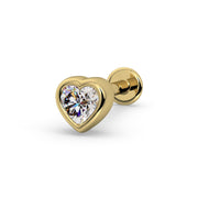 14k yellow gold diamond heart bezel-set flat back stud, angled product view on white