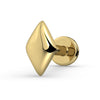 14K yellow gold geo diamond flat back labret stud, angled view showing polished faceted charm and disk