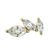 14k yellow gold marquise diamond cascade stud, front view showing cascading trio of graduated diamonds