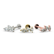 Marquise diamond cascade flat back stud in all three metal options: white gold, yellow gold, and rose gold