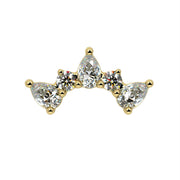 14k yellow gold diamond pear climber flat back stud, straight-on front view showing crown-like arc layout