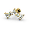 14k yellow gold diamond pear climber labret stud, side-angled view showing flat disc backing and post