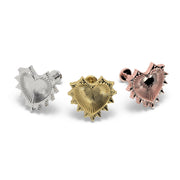 Radiant heart flat back stud in all three metal options: 14k white gold, yellow gold, and rose gold