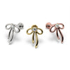 Ribbon bow diamond flat back stud in all three 14k gold options: white, yellow, and rose gold