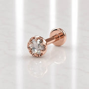 2.5mm Reina Rose Cut Diamond Flat Back Stud in 14K Rose Gold with crown-set Rose Cut Diamond - for cartilage, helix, tragus, and lobe piercings