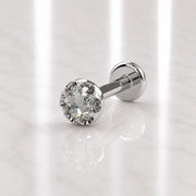 2.5mm Reina Rose Cut Diamond Flat Back Stud in 14K White Gold with crown-set Rose Cut Diamond - for cartilage, helix, tragus, and lobe piercings